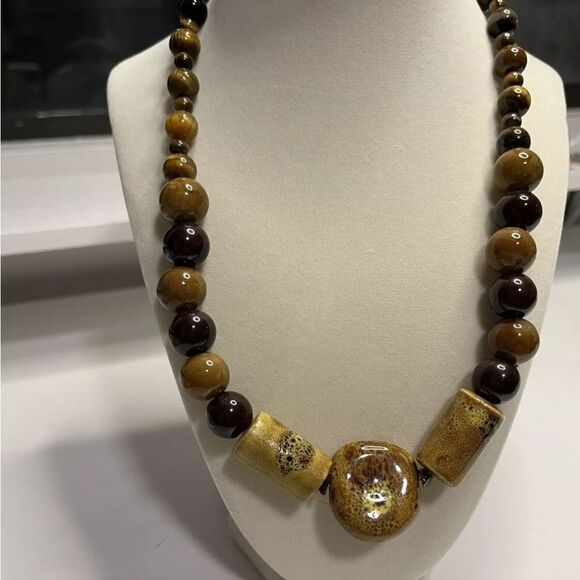 Chunky TIGER EYE Beads Brown Statement Necklace 18” Beautiful - Picture 7 of 10